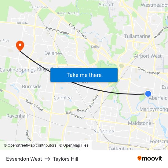 Essendon West to Taylors Hill map