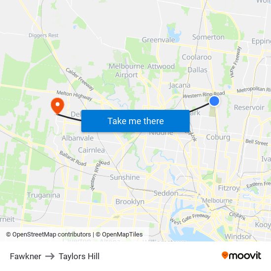 Fawkner to Taylors Hill map