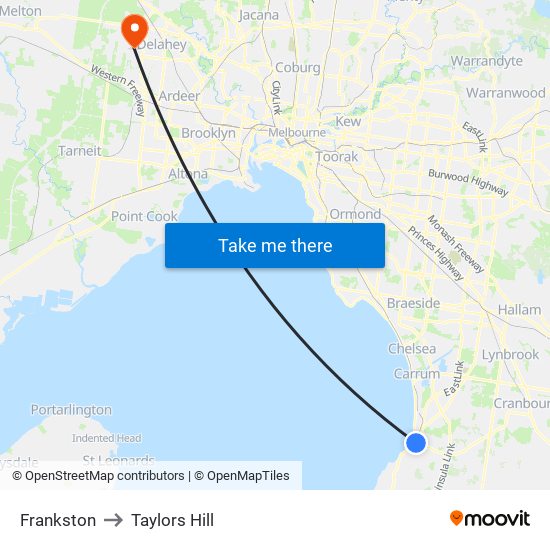 Frankston to Taylors Hill map