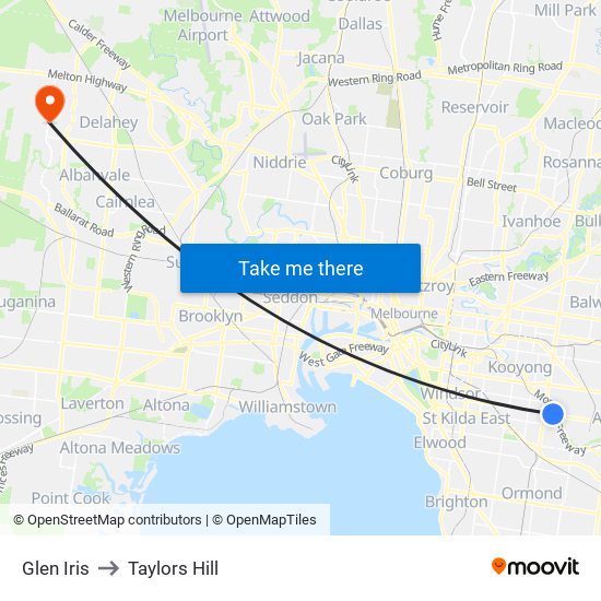 Glen Iris to Taylors Hill map
