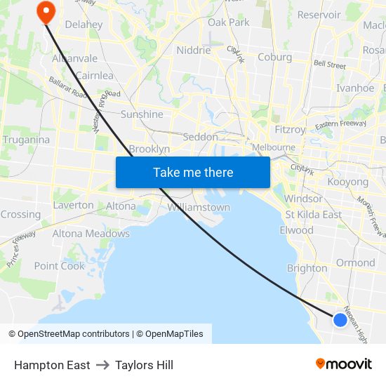 Hampton East to Taylors Hill map