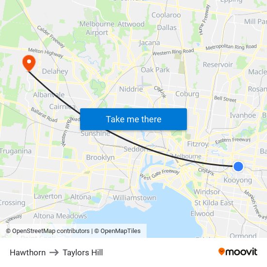 Hawthorn to Taylors Hill map