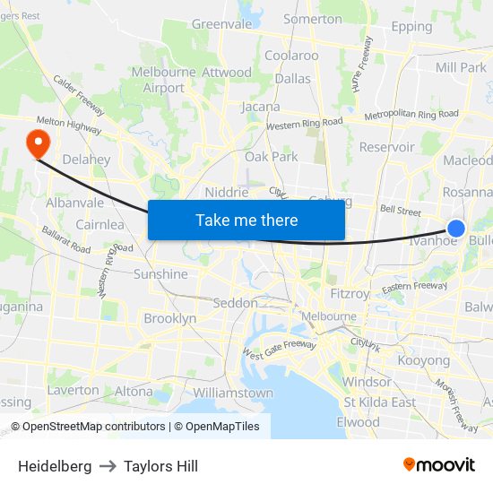 Heidelberg to Taylors Hill map