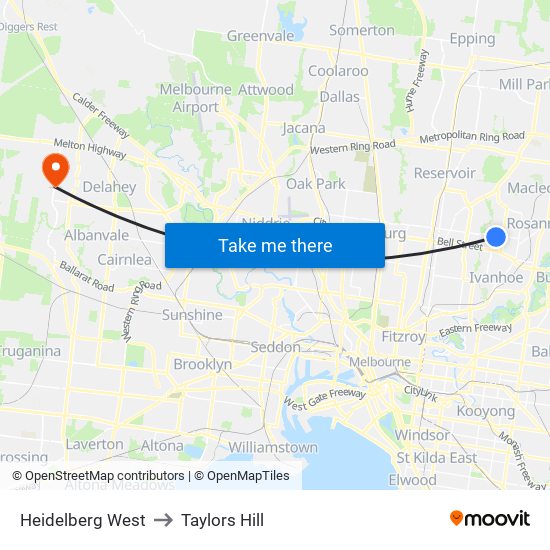 Heidelberg West to Taylors Hill map