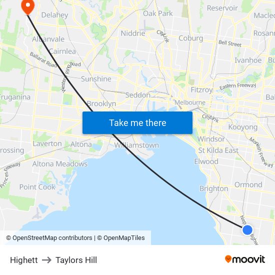 Highett to Taylors Hill map