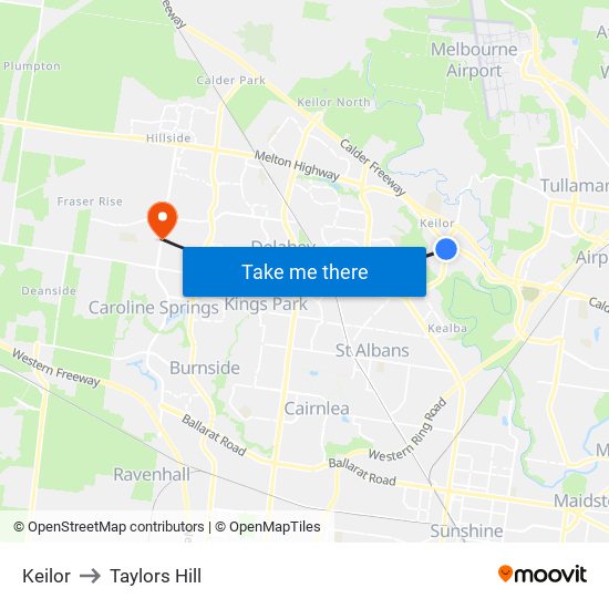 Keilor to Taylors Hill map