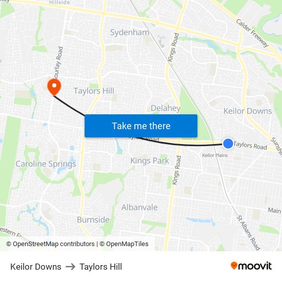 Keilor Downs to Taylors Hill map