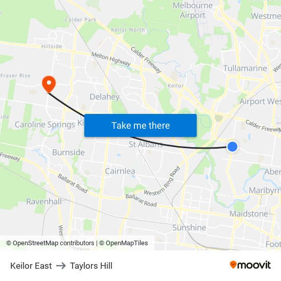 Keilor East to Taylors Hill map
