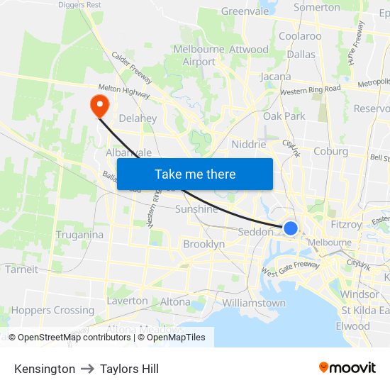 Kensington to Taylors Hill map