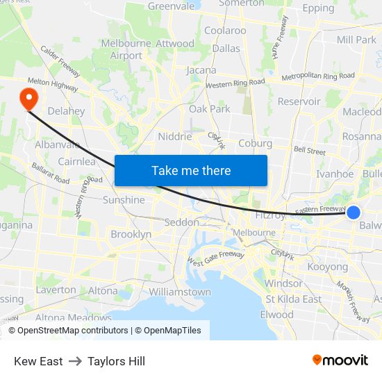 Kew East to Taylors Hill map
