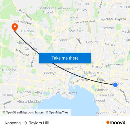 Kooyong to Taylors Hill map