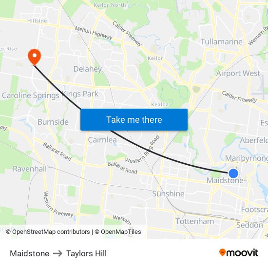 Maidstone to Taylors Hill map