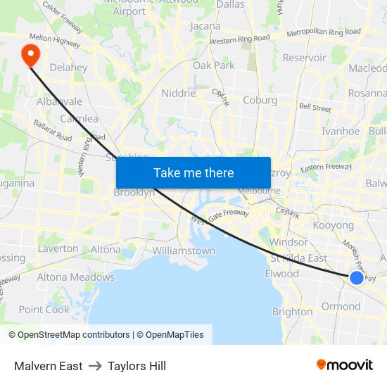 Malvern East to Taylors Hill map
