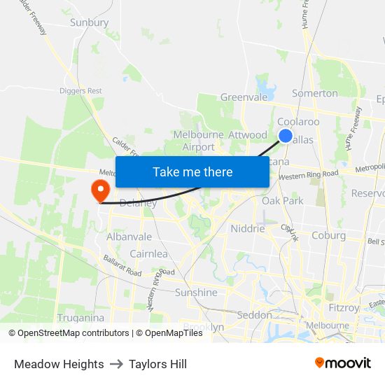 Meadow Heights to Taylors Hill map