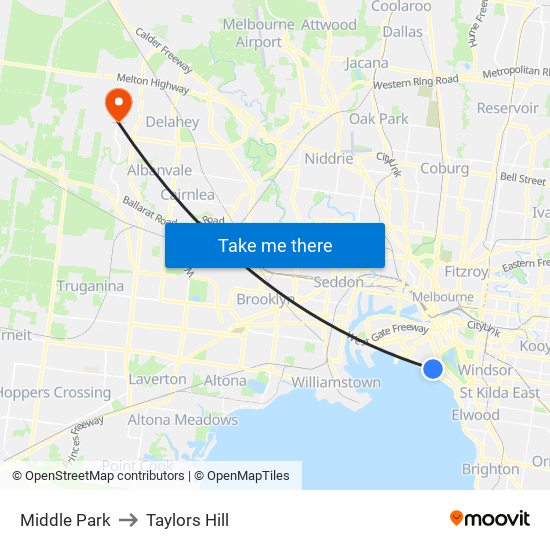 Middle Park to Taylors Hill map