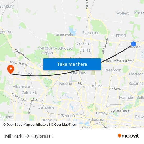 Mill Park to Taylors Hill map