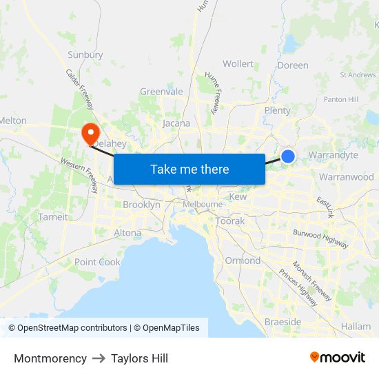 Montmorency to Taylors Hill map