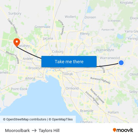 Mooroolbark to Taylors Hill map