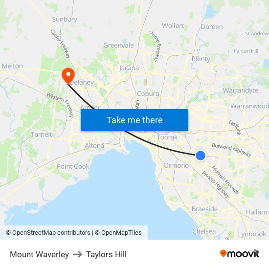 Mount Waverley to Taylors Hill map
