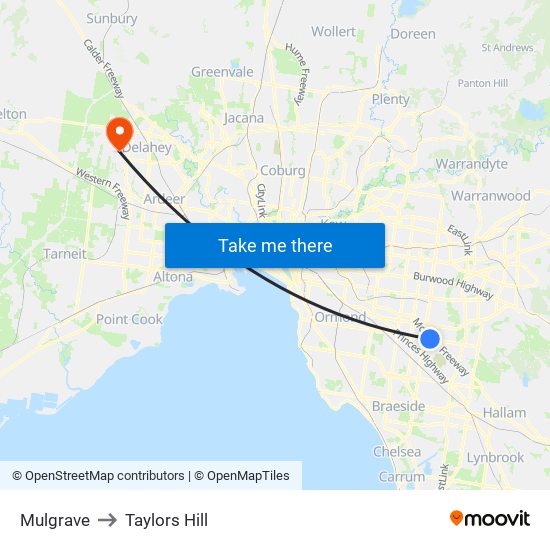 Mulgrave to Taylors Hill map