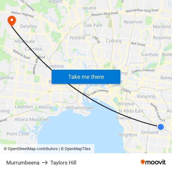 Murrumbeena to Taylors Hill map