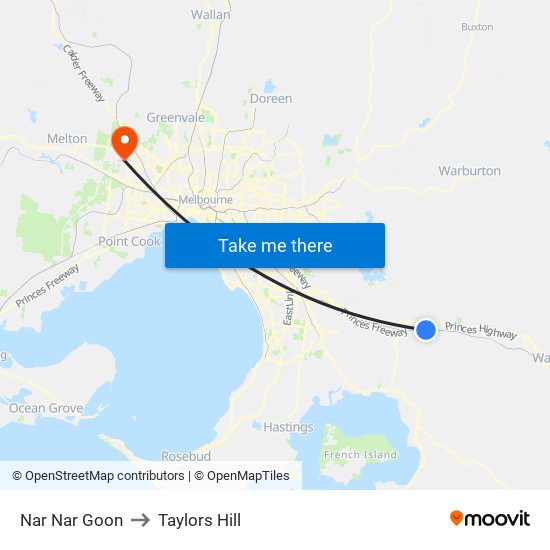 Nar Nar Goon to Taylors Hill map