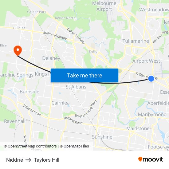 Niddrie to Taylors Hill map