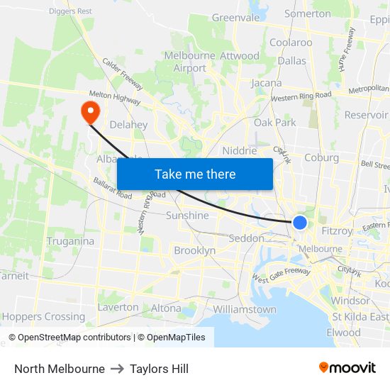 North Melbourne to Taylors Hill map