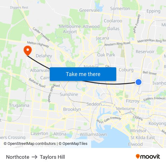 Northcote to Taylors Hill map