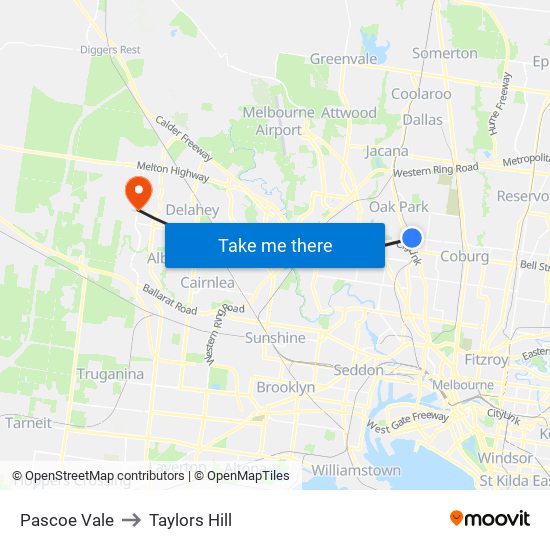 Pascoe Vale to Taylors Hill map