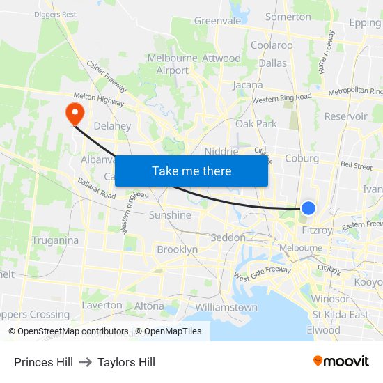 Princes Hill to Taylors Hill map