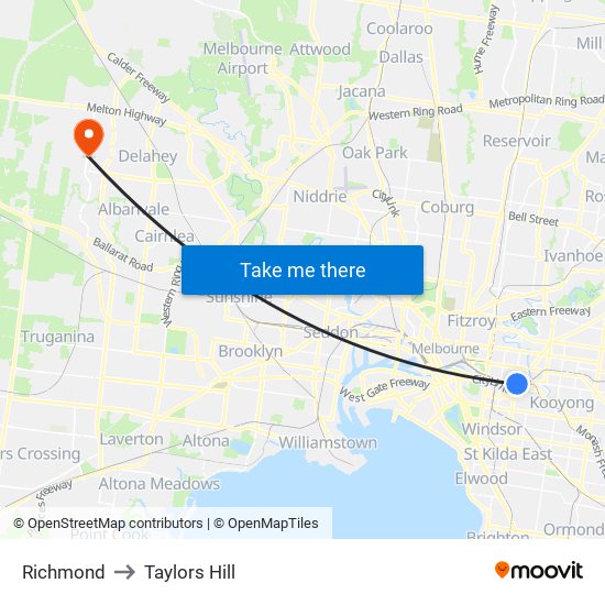 Richmond to Taylors Hill map