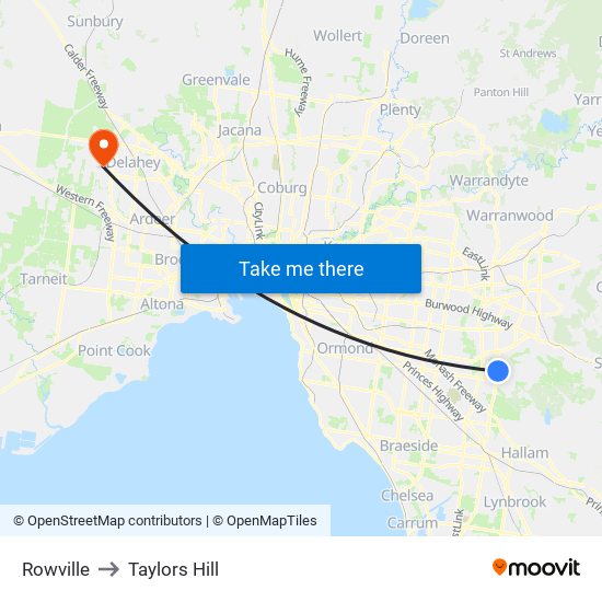 Rowville to Taylors Hill map