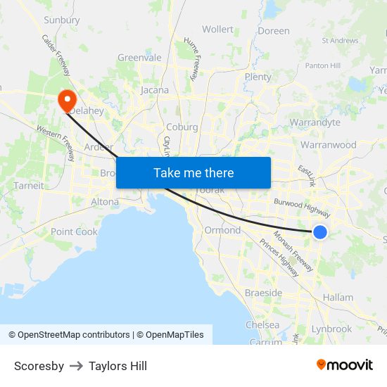 Scoresby to Taylors Hill map