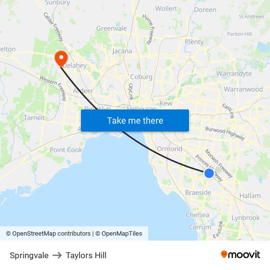 Springvale to Taylors Hill map