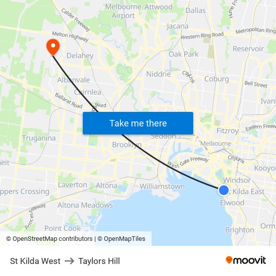 St Kilda West to Taylors Hill map