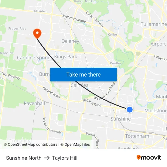 Sunshine North to Taylors Hill map