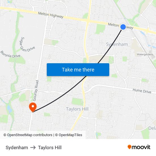 Sydenham to Taylors Hill map