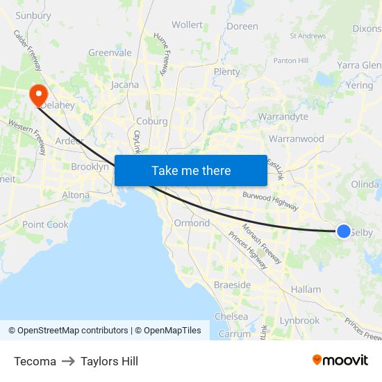 Tecoma to Taylors Hill map