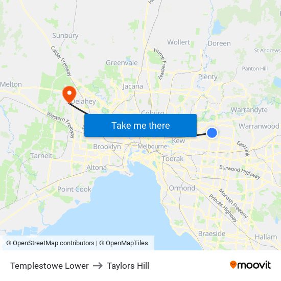 Templestowe Lower to Taylors Hill map