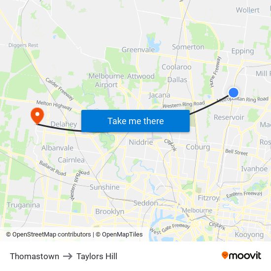 Thomastown to Taylors Hill map