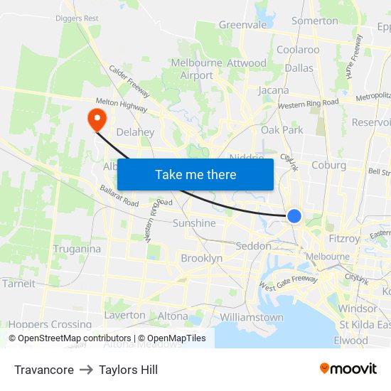 Travancore to Taylors Hill map