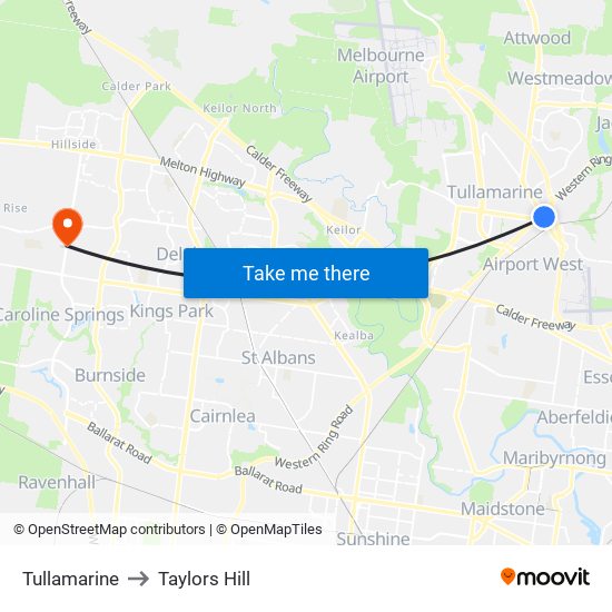 Tullamarine to Taylors Hill map