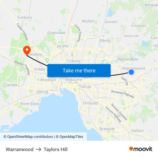 Warranwood to Taylors Hill map