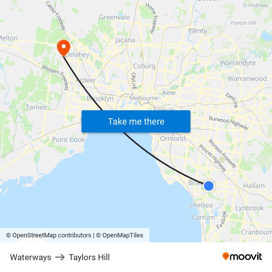 Waterways to Taylors Hill map