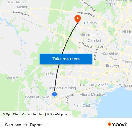 Werribee to Taylors Hill map