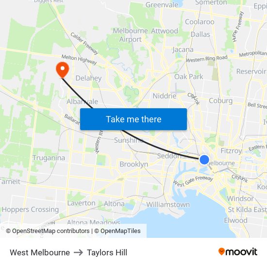 West Melbourne to Taylors Hill map