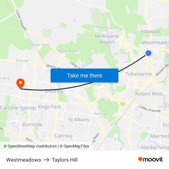 Westmeadows to Taylors Hill map