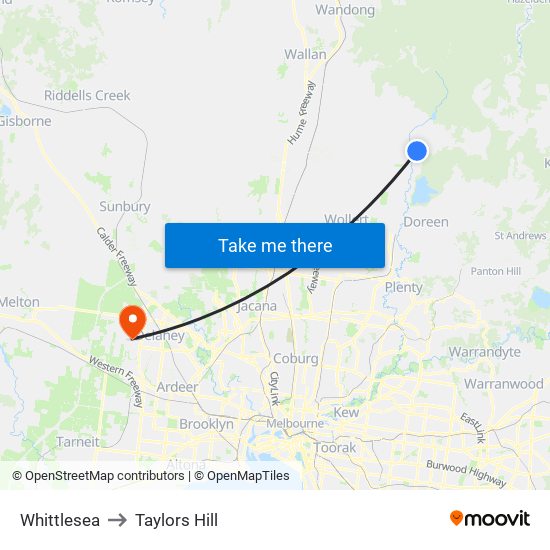 Whittlesea to Taylors Hill map