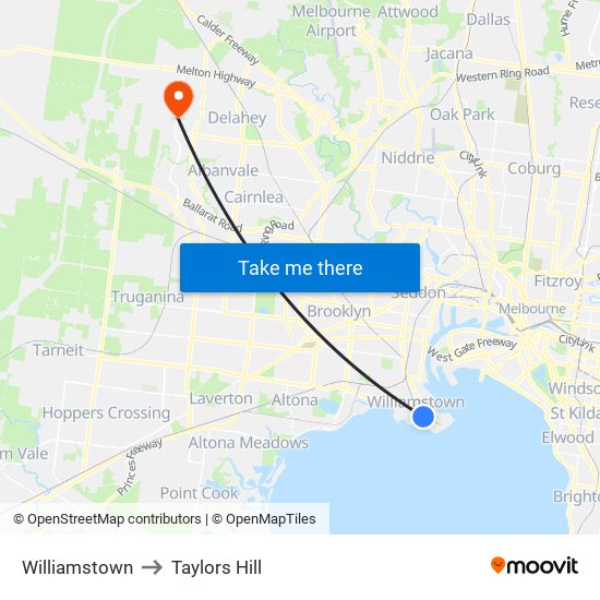 Williamstown to Taylors Hill map